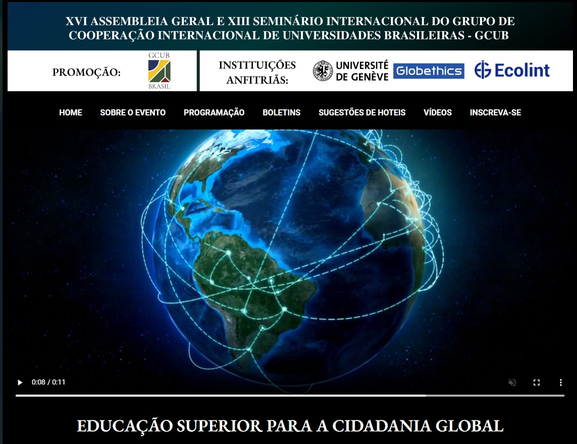 Print de tela do site dos eventos, cujo endereço é https://www.gcub.org.br/xvi-assembleia-geral-e-xiii-seminario-internacional-do-gcub/