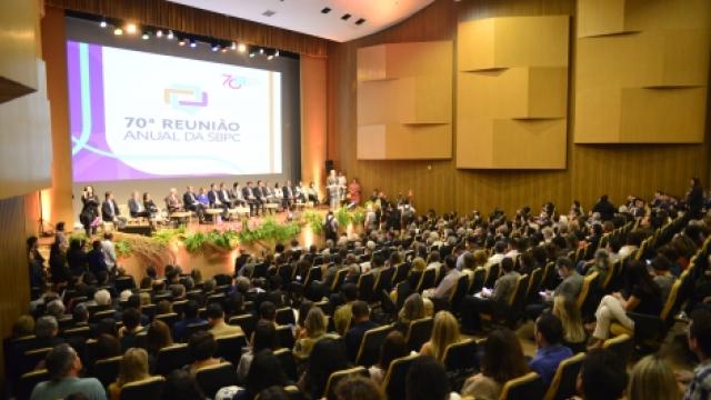 Sessão de abertura da 70ª Reunião Anual da SBPC realizada no dia 22 de julho de 2018, em Maceió/Alagoas. (Foto: Divulgação/SBPC)
