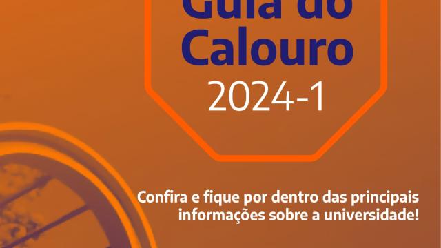 Na imagem, de fundo laranja, está escrito 'Guia do Calouro 2024/1'