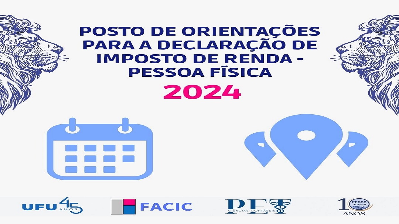 Na imagem, um fundo branco com escrito em azul: 'Posto de Orientações para a Declaração de Imposto de Renda - Pessoa Física 2024'
