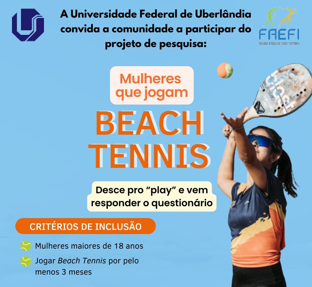 Cartaz de divulgação da pesquisa, com uma mulher com a raquete e bolinha de tênis na mão