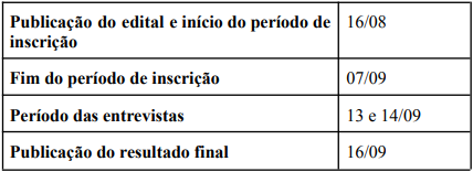 Na imagem, o cronograma com as datas do processo seletivo