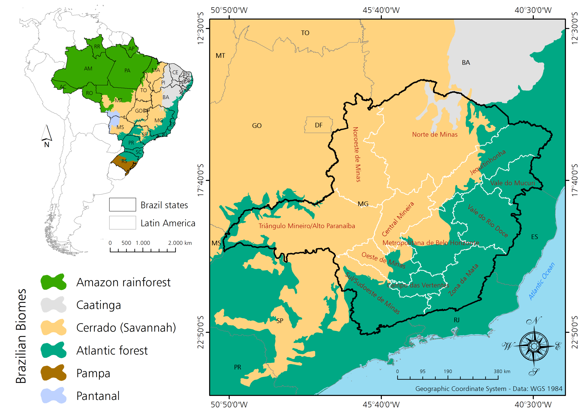 Mapa de Minas Gerais e biomas