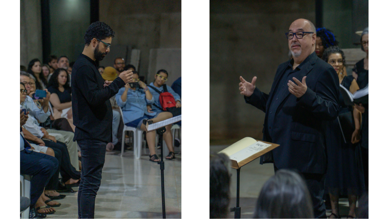 Fotos dos maestros Germano Lopes e Angelo Dias regendo