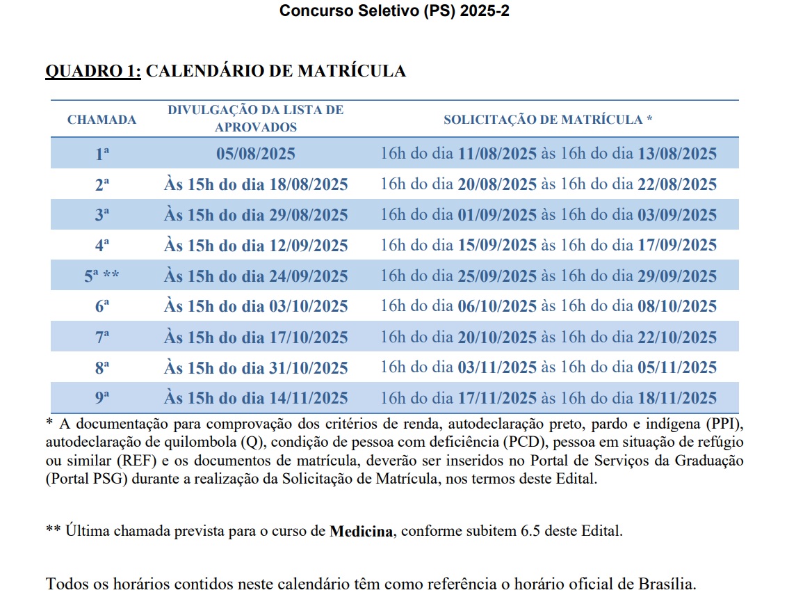 Reprodução / Edital de Procedimentos de Matrícula