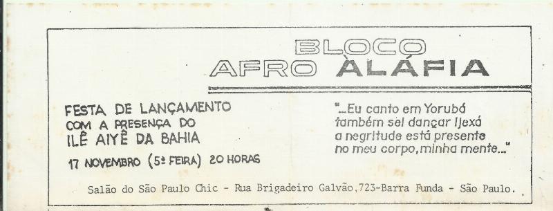 Convite do Bloco Afro Aláfia
