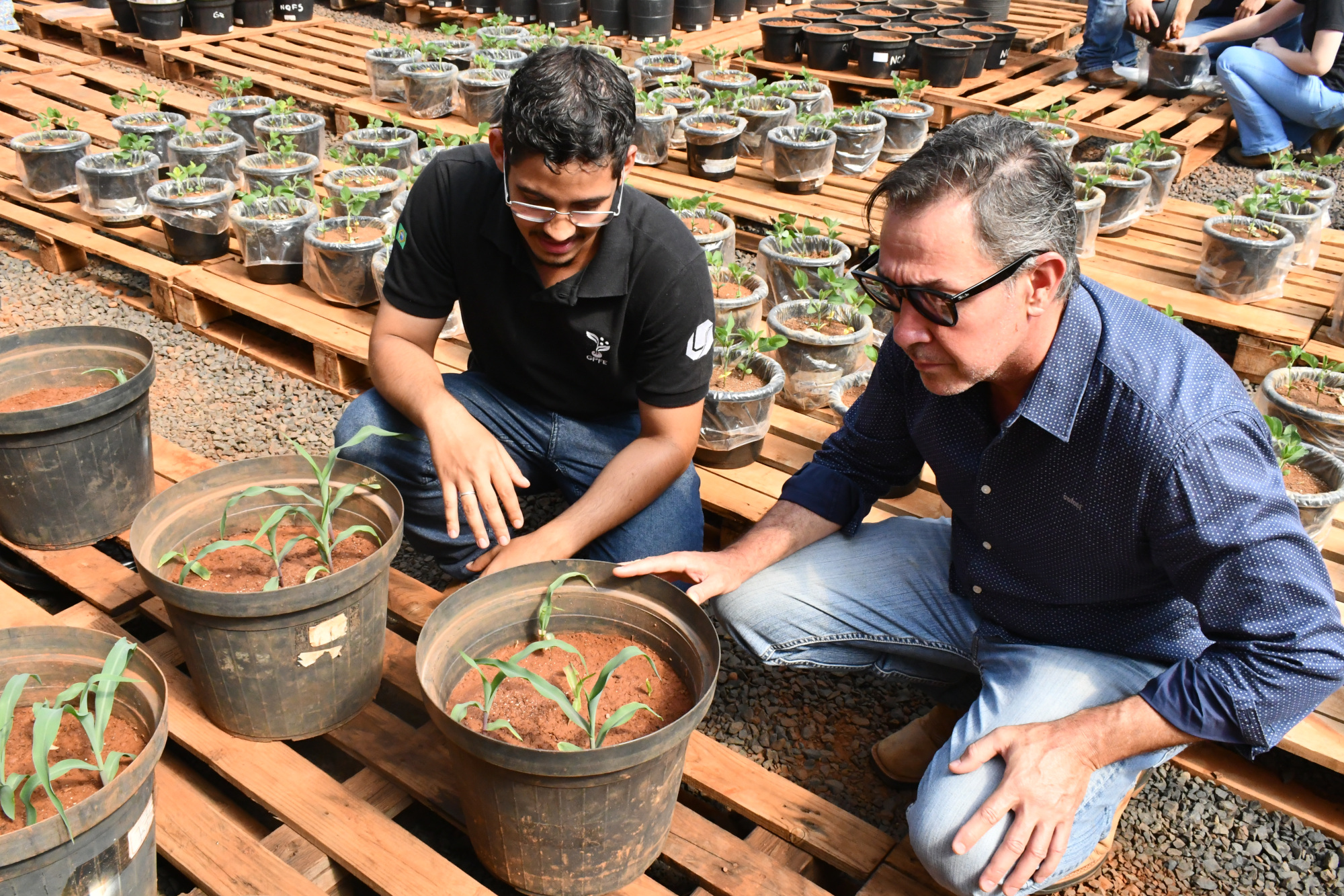 Estudante Adailton Agostinho é orientado pelo professor Reginaldo de Camargo (Foto: Milton Santos)