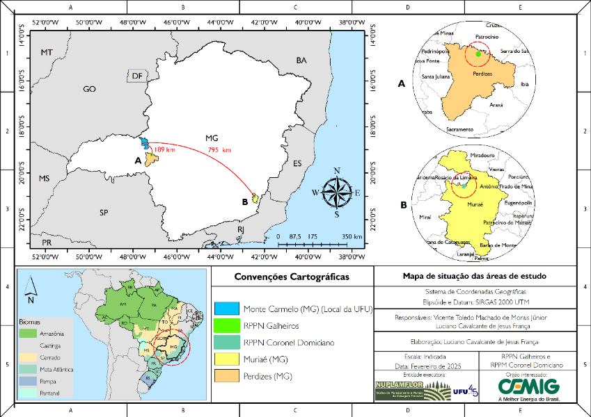 Mapa de localização das RPPNs da Cemig no estado de Minas Gerais