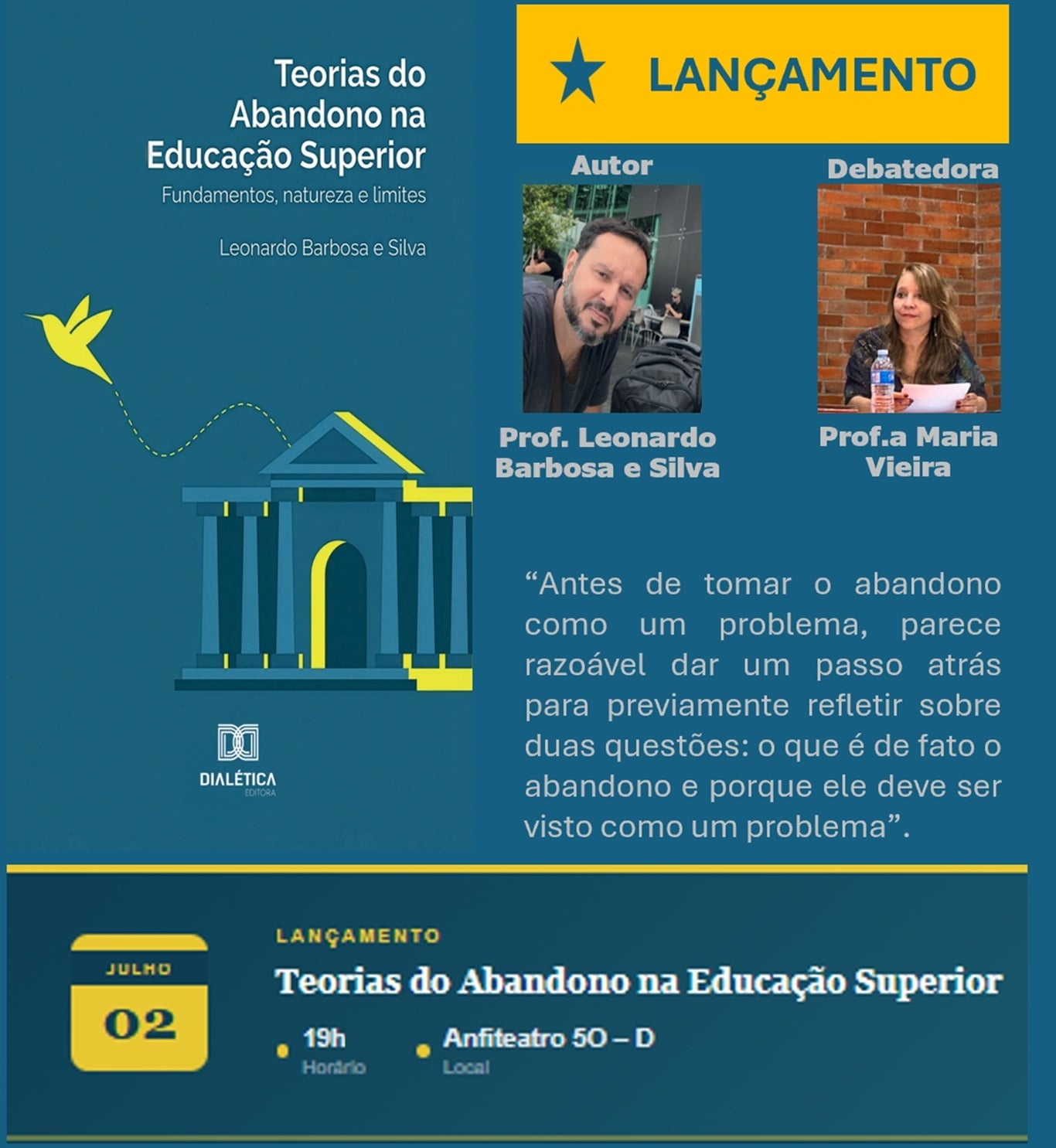 Cartaz de divulgação, com as principais informações sobre o evento de lançamento do livro