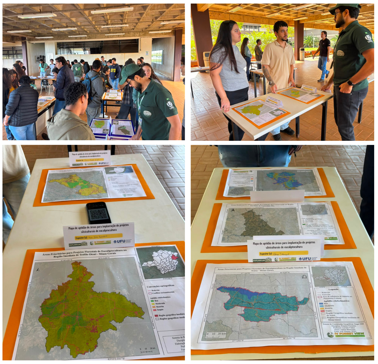 Prancha de fotos com registros das apresentações e mapas expostos