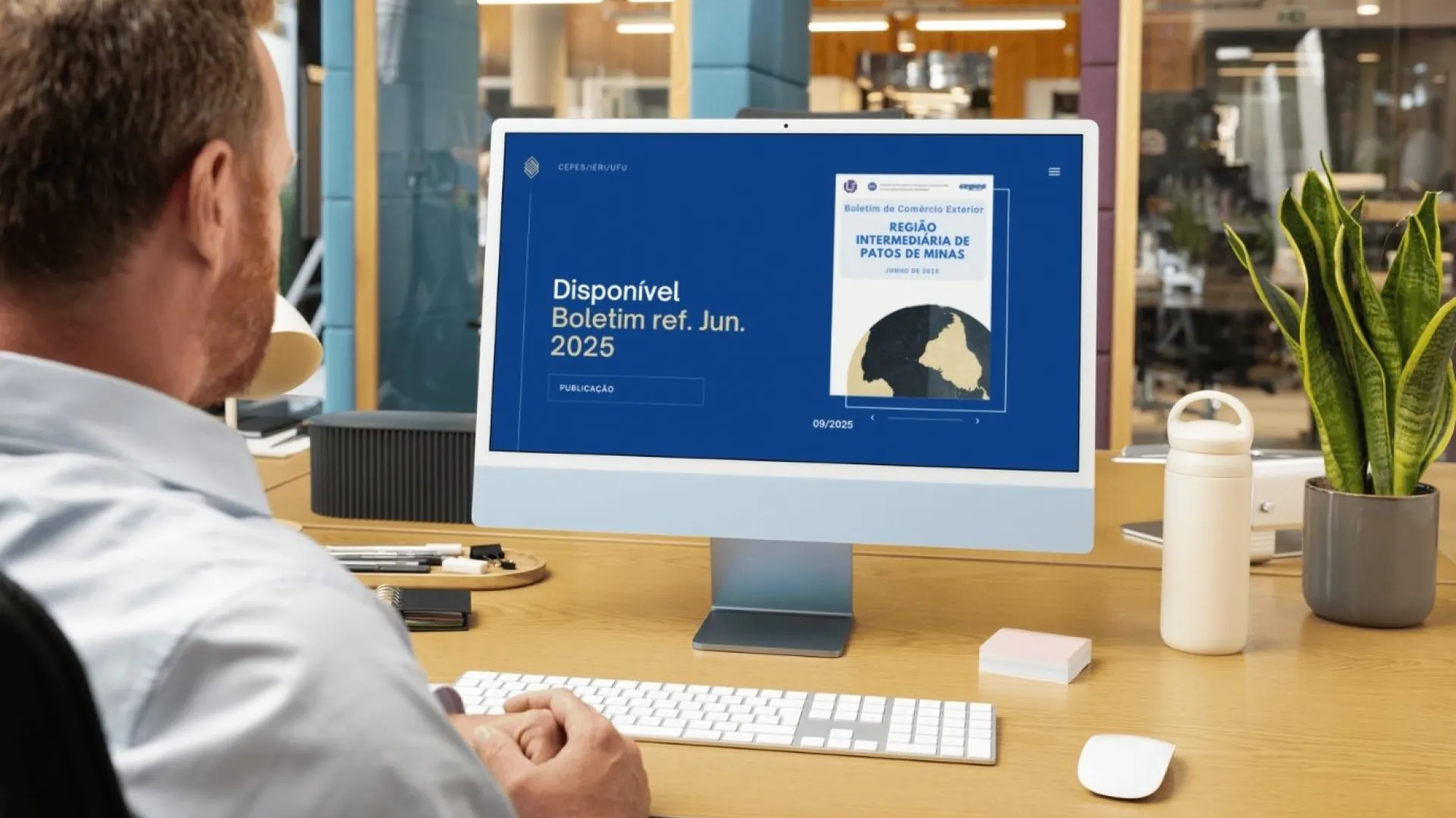 Economista observa, no computador, o Boletim