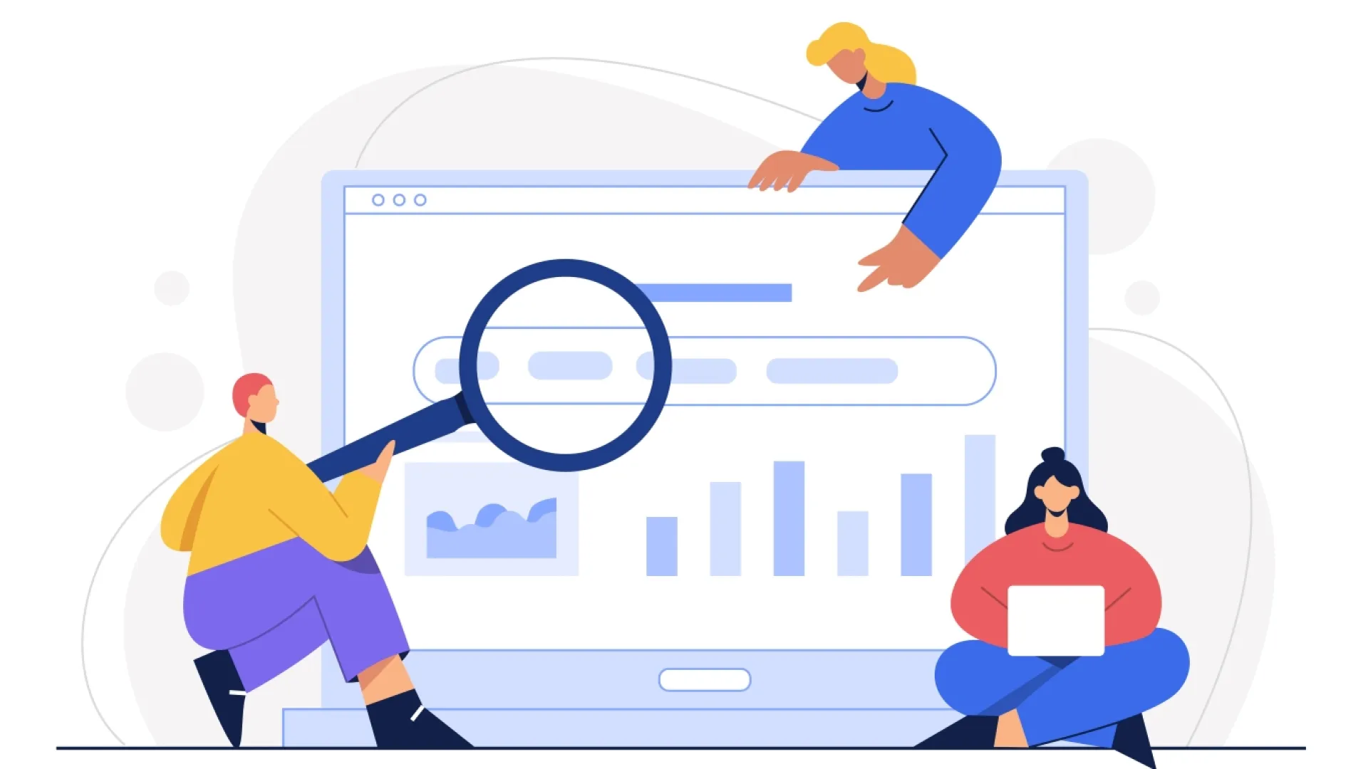 Tela de computador com pessoas estudando em volta