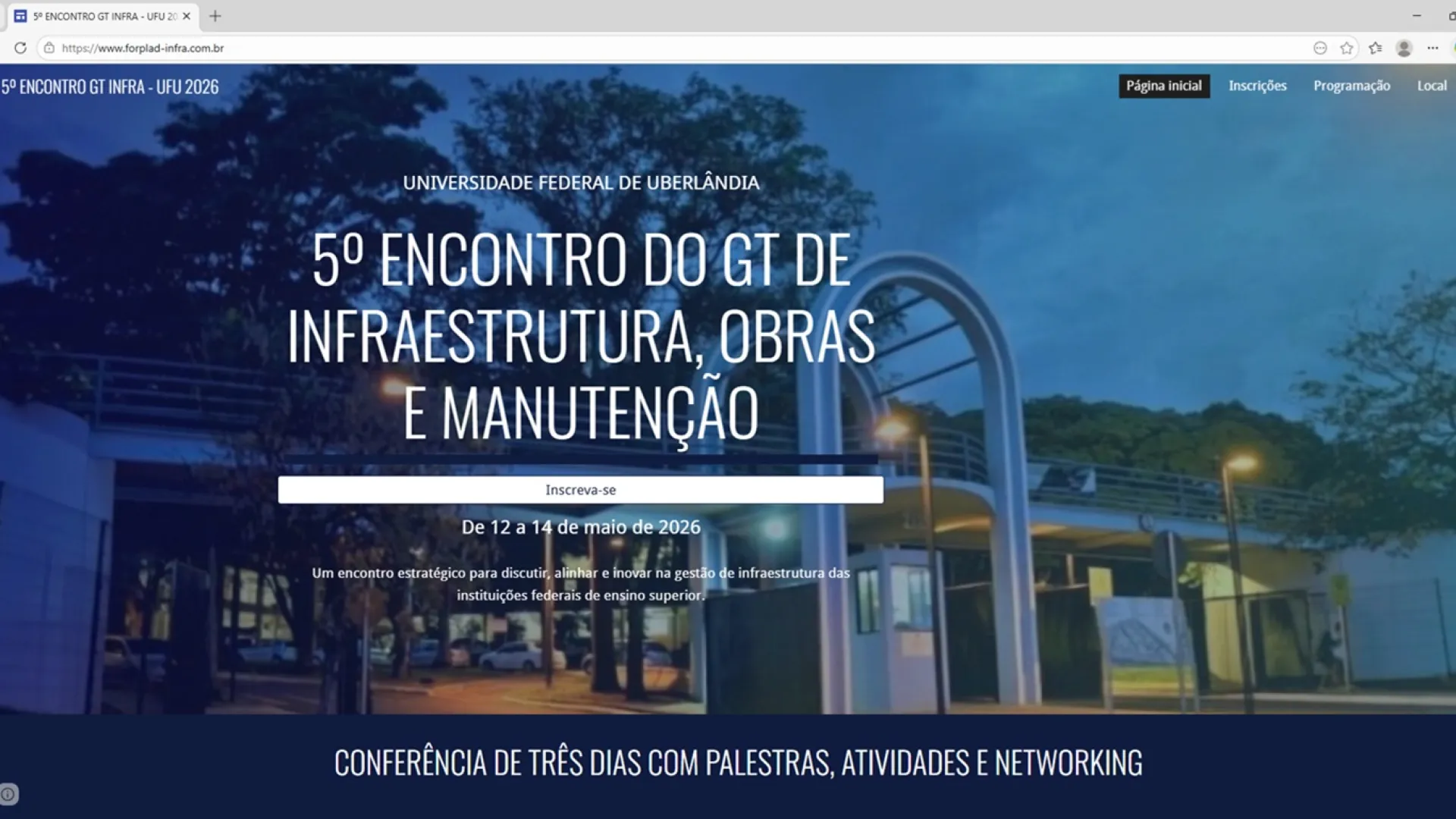 Print da página inicial do site oficial do evento