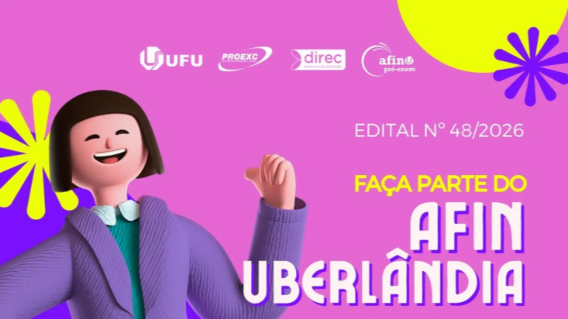 Imagem de divulgação nas cores amarela, roxa e rosa