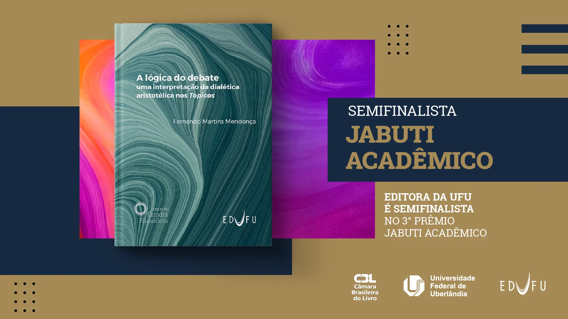 Arte de divulgação, com a capa do livro e a chamada 'SEMIFINALISTA JABUTI ACADÊMICO'