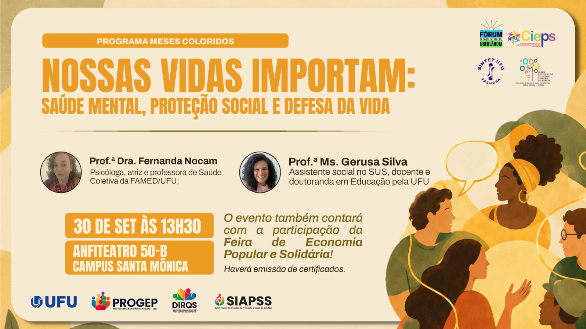 Imagem informativa sobre a palestra "Nossas Vidas Importam"