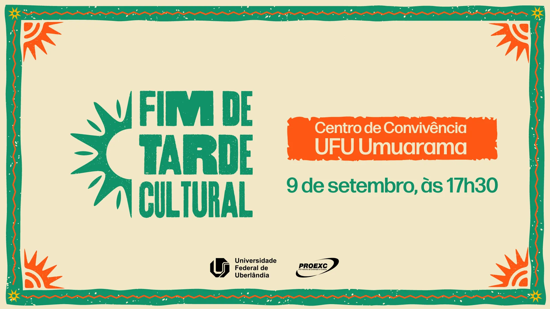 Imagem de divulgação nas cores verde, laranja e creme