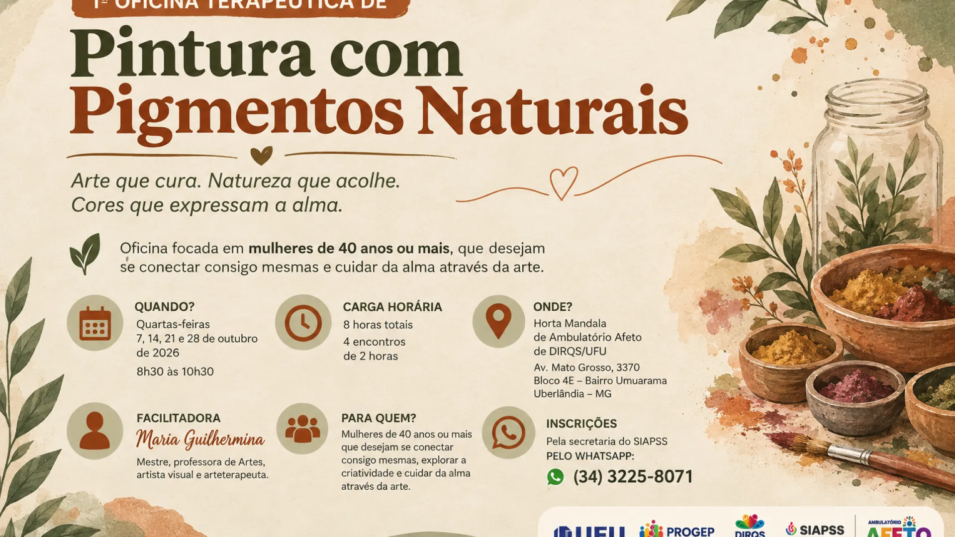 Abertas  inscrições para a 1ª Oficina Terapêutica de Pintura com Pigmentos Naturais