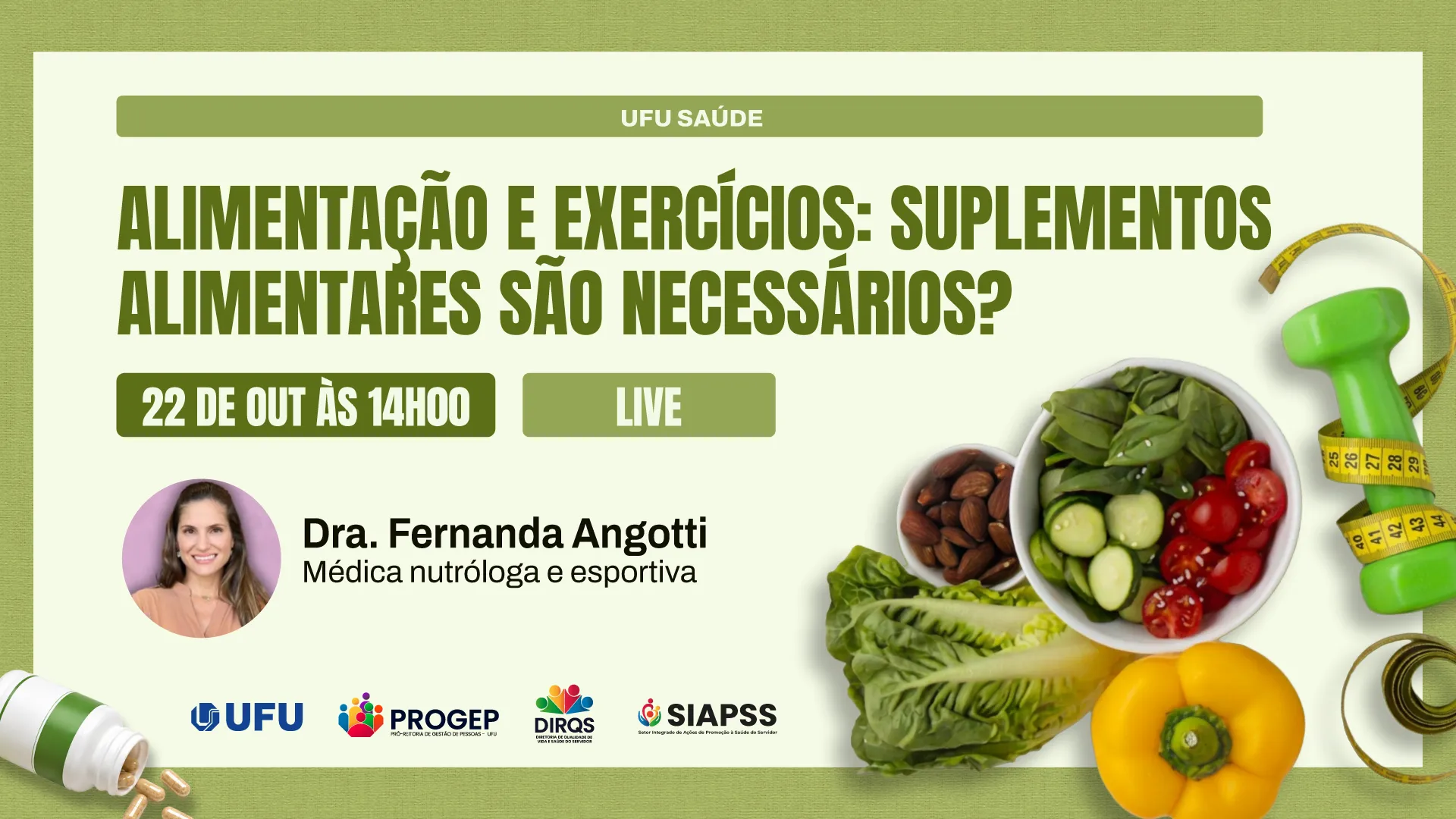 Banner informativo da live de conscientização sobre alimentação saúdavel