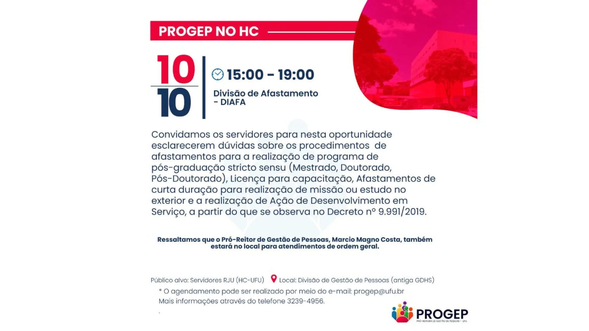 Banner Progep no HC UFU 10 de outubro