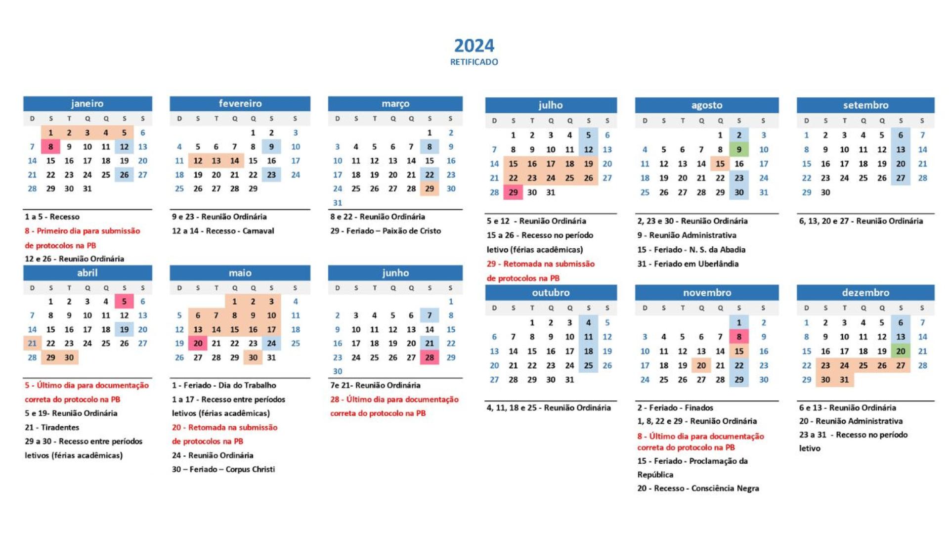 Calendario CEP UFU 2024