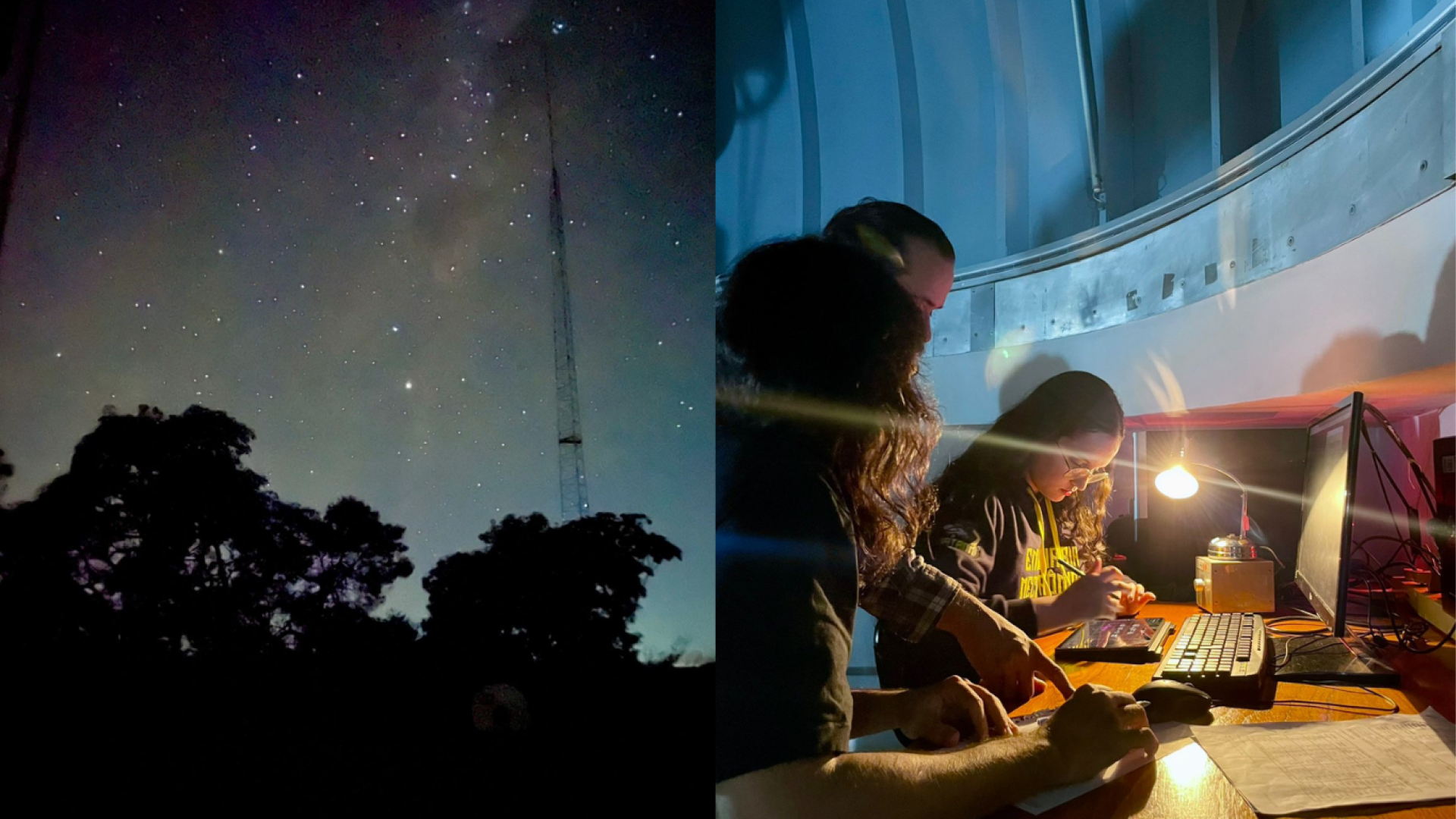 Fotos do céu e dos alunos fazendo o treinamento