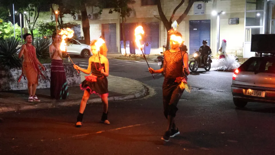 Imagens das apresentações durante o cortejo