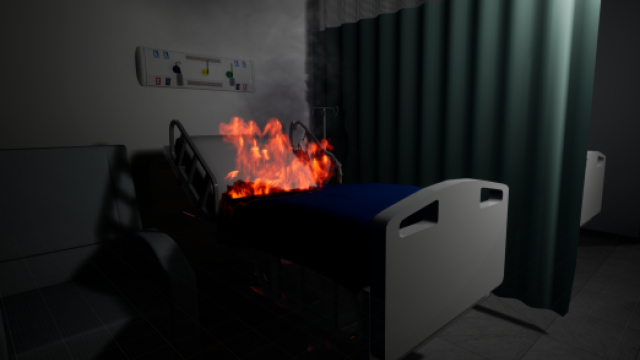Simulação de início de incêndio em hospital virtual desenvolvido por Victor Saint Martin. (foto: arquivo do pesquisador)