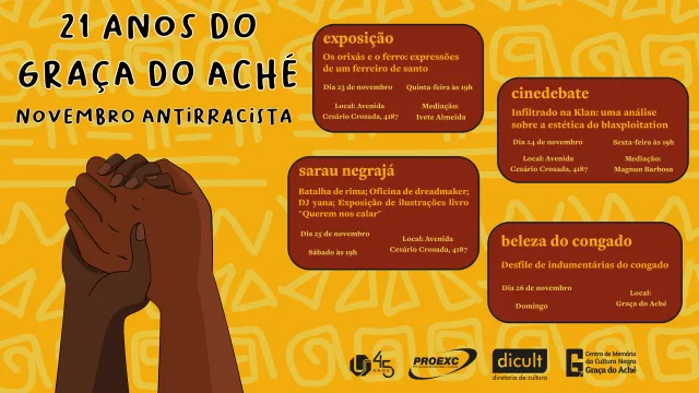 Cartaz descreve atividades que acontecerão durante festividades de aniversário dos 21 anos do Graça do Aché