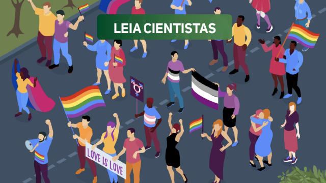 Ilustração mostra pessoas em manifestação LGBTQIA+