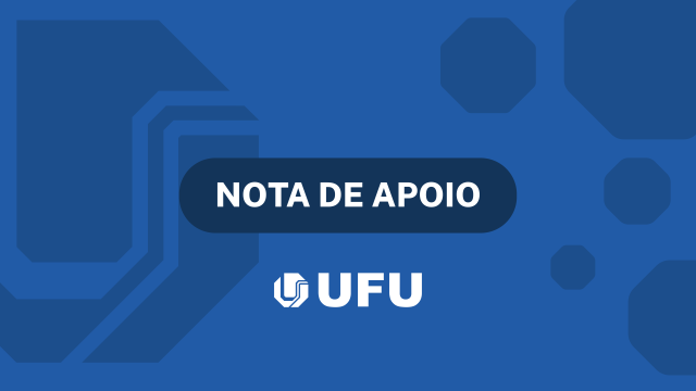Arte em fundo azul com a inscrição 'nota de apoio' e a logo da UFU