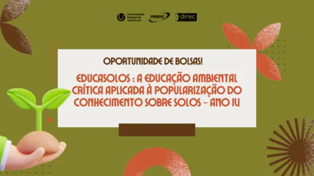 Arte de divulgação nas cores verde, marrom e vermelho claro