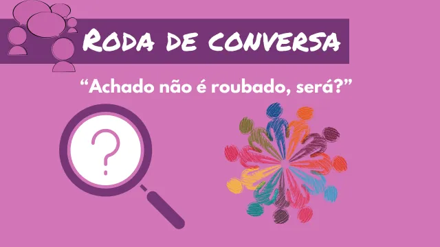 Cartaz com a imagem com uma lupa e diversas pessoas de mãos dadas